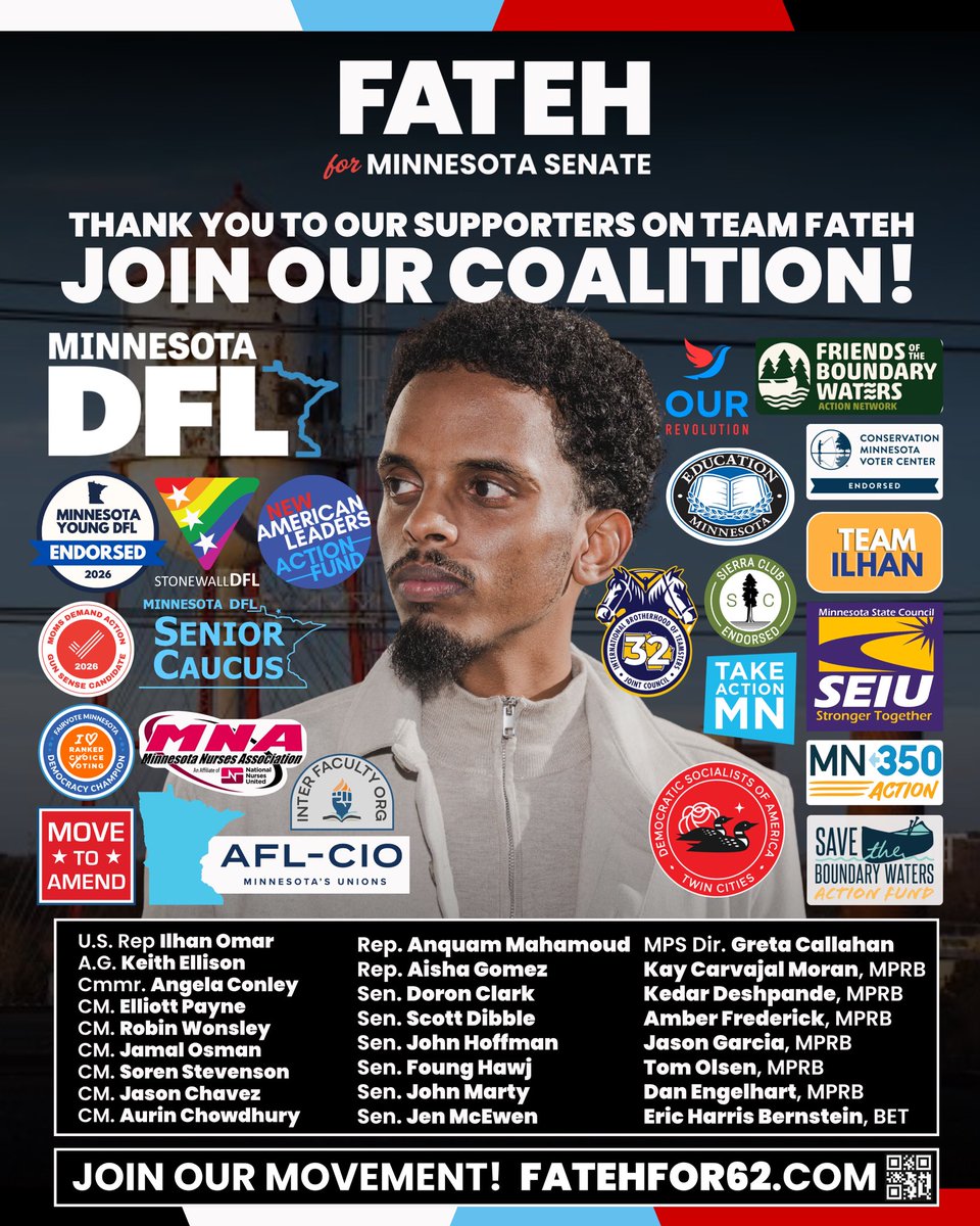 OmarFatehMN's tweet photo. Thank you, Minneapolis!

We won! I'm proud to be your DFL candidate for Senate District 62.

I am so thankful for every volunteer who helped Team Fateh mobilize our neighbors across Southside.

Let’s win back the DFL trifecta. Onward to November! Join us: https://t.co/u7ZUDus8yr https://t.co/2TnSaF17ON
