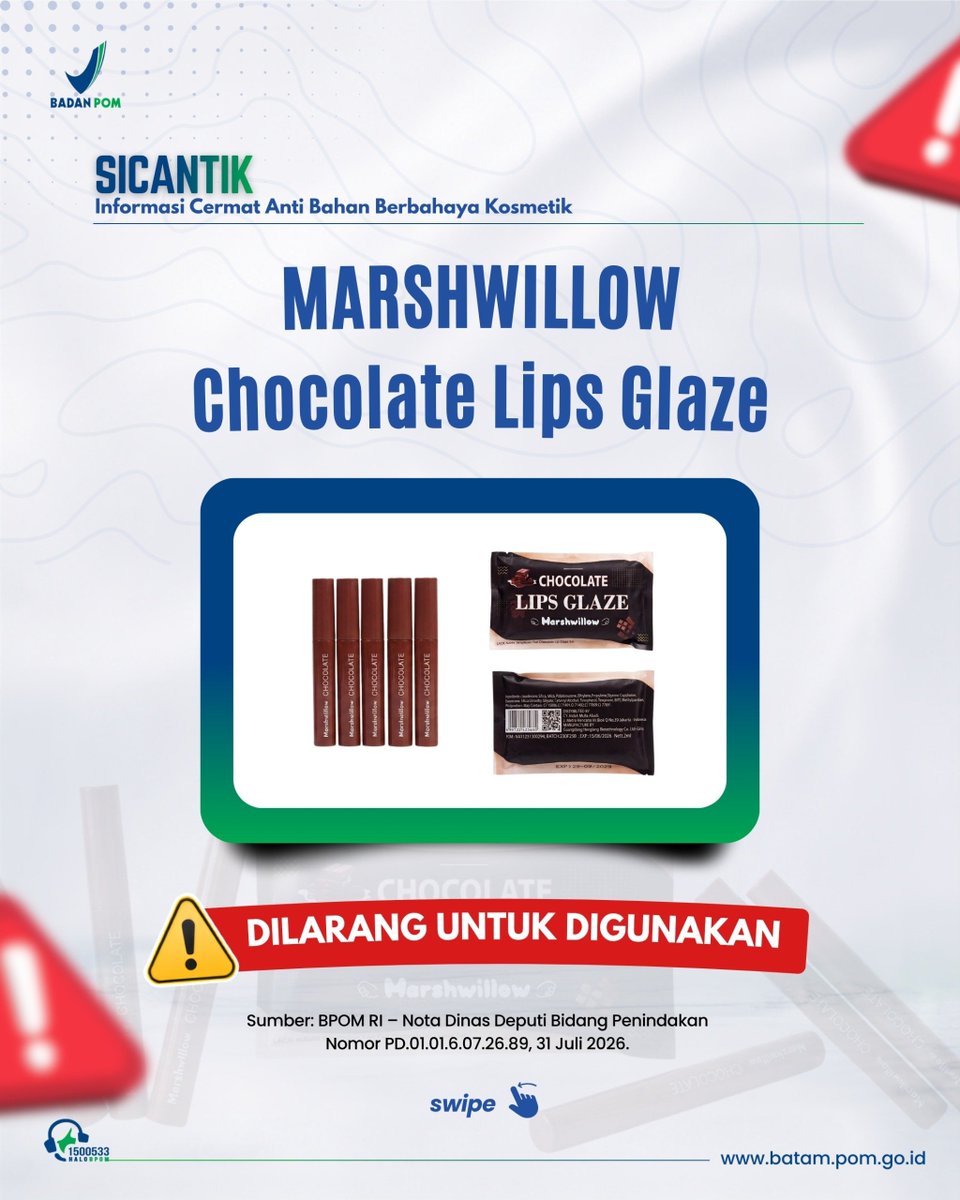 bpom_batam's tweet photo. Halo Encik Puan #sahabatbpom, sebagai konsumen yang cerdas, masyarakat agar mewaspadai peredaran produk kosmetik palsu MARSHWILLOW yang meniru izin edar produk asli.

Geser gambar diatas untuk mengetahui perbedaan produk asli dan produk diduga palsu ya! https://t.co/UB7v0m8trN