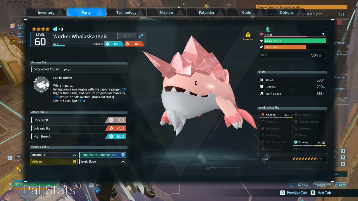 AllbonesJones's tweet photo. behold the ultimate base worker in palworld
azure convenant enforcers have a staggering SIX non-ranch work profiencies (the most in the game!) AND the lowest food cost. with a prixter lux and whalaska ignis you can cover EVERY base role with only 3 pals.
hooray for slavery! https://t.co/CedtOaNKx5