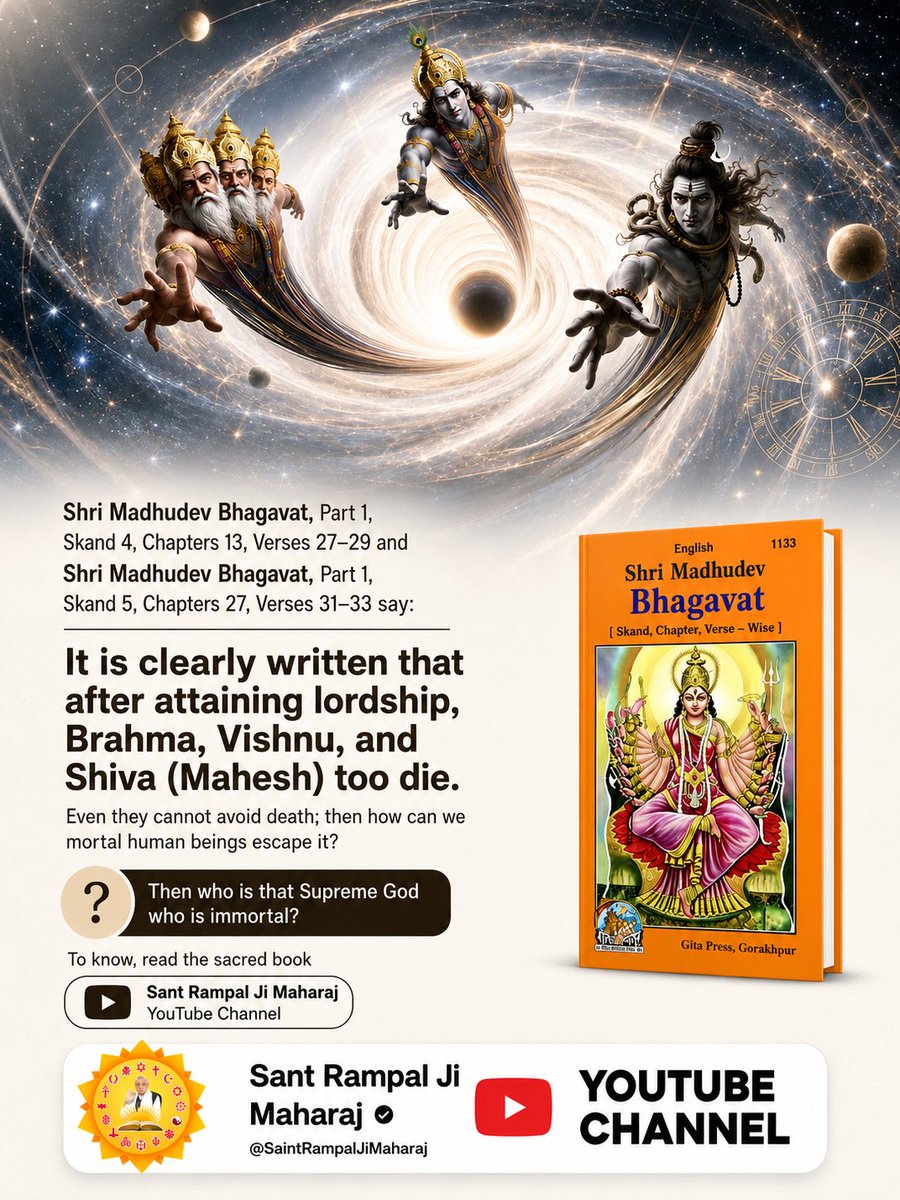 LeloveFacts's tweet photo. श्रीमद्देवीभागवत, भाग 1, स्कन्ध 4, अध्याय 13, श्लोक 27-29 और श्रीमद्देवीभागवत, भाग 1, स्कन्ध 5, अध्याय 27, श्लोक 31-33 में स्पष्ट लिखा है कि आयु के समाप्त होने ���र ब्रह्मा, विष्णु व शिव (महेश) की भी मृत्यु होती है।
#GodMorningTuesday #Do_Proper_Worship #Gudda_Guddi_ka_Khel https://t.co/diwE4VooeB