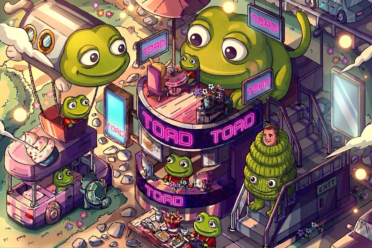 WBteamz's tweet photo. My entry for the @eltoadpepe art contest ๐ธ
Welcome to TOAD Cafe where every frog is living the dream, neon lights never sleep, and the only language spoken is $TOAD
Built this whole little world just for the most memeable toad in existence.
#toadarmy $TOAD @mdudas
toad mode activated ๐ข