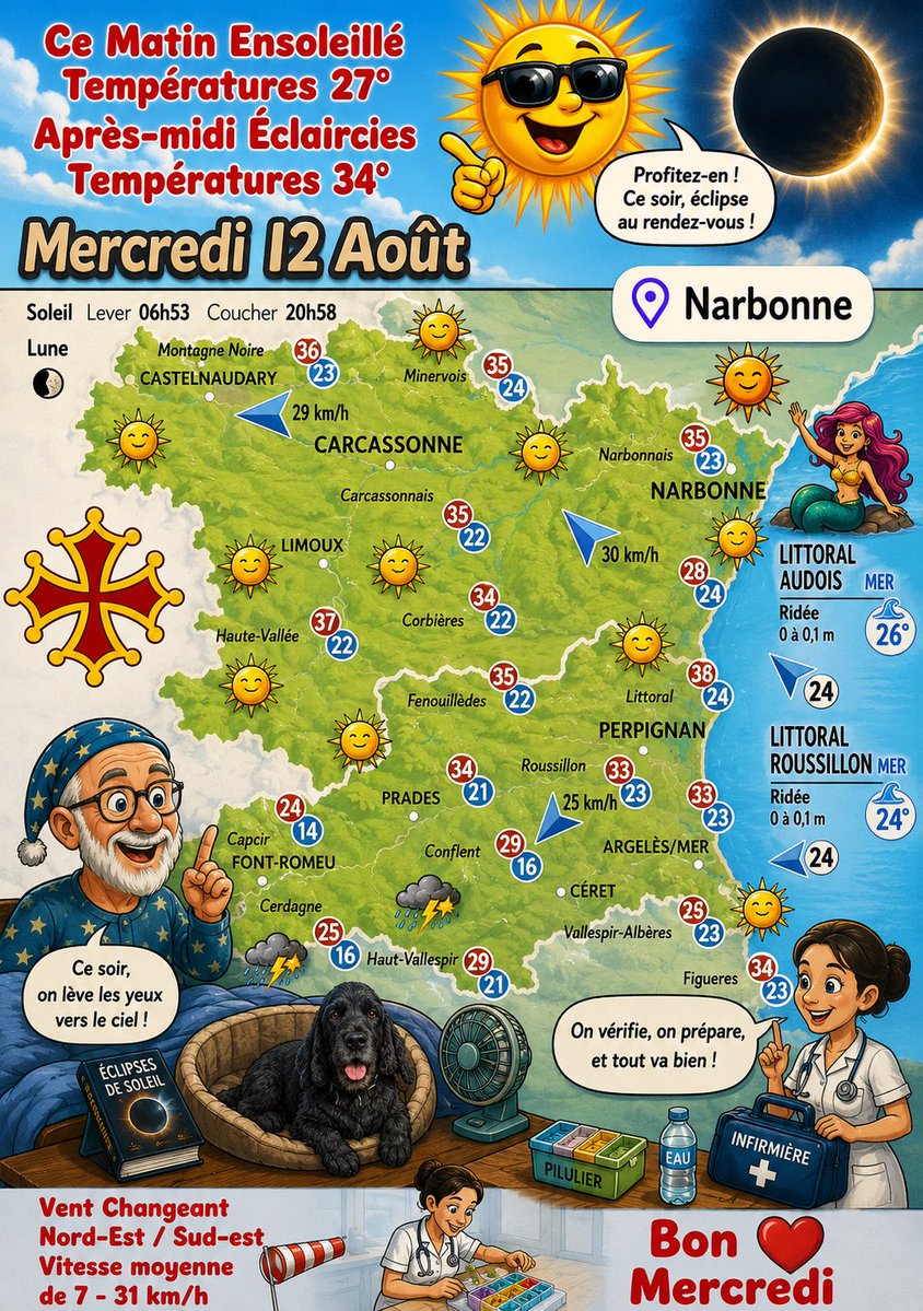 Cathare111's tweet photo. Bonne journée les Pitchous ! 😘
Sur #Narbonne 27°
Prévision : 个 34°
Ce Matin Ensoleillé
Après Midi Éclaircies
Vent Changeant
Nord-est/ Sud-est
Vitesse moyenne
de 7 - 31 km/h
#AVC #aphasie #diabete
#handicapinvisible https://t.co/fvZX8EU3X6
