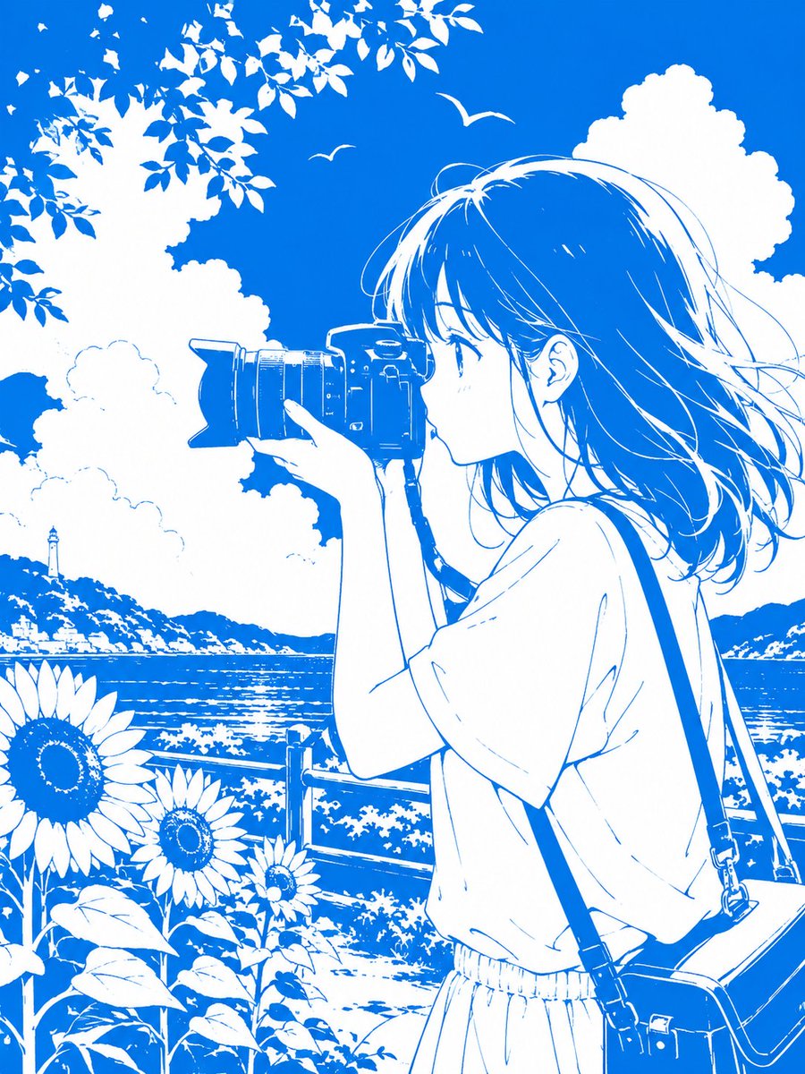 yuaaym's tweet photo. #AIart️️️️️️️️️️️️️️️️️️️️️️️️️️️️️️️️️️️️️️️️️️️️️️️️️️️ 
むぎ様のこちらの記事を参考に、カメラと風景の撮影練習の女の子をテーマに作ってみました！青色が好きでつい選んでしまう…😅いつもありがとうございます😭❤️ https://t.co/WVJ5Aqclnm