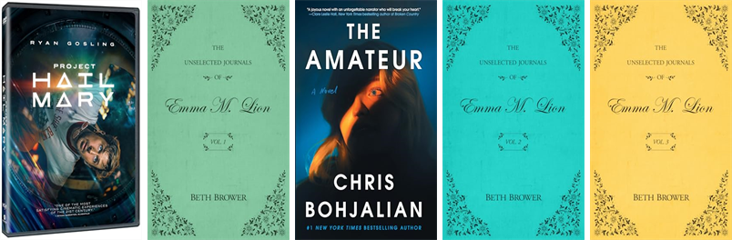 SHPLibrary's tweet photo. This week the South Hadley Public Libraries has 55 new books and one new movie.  New items include Project Hail Mary, The Unselected Journals of Emma M. Lion, The Amateur, Under the Falls, Wings of Reverie, Shadow over the Pumpkin Queen, and Rootbound. https://t.co/jNtF28bFWs https://t.co/R4YiYMAO3Q