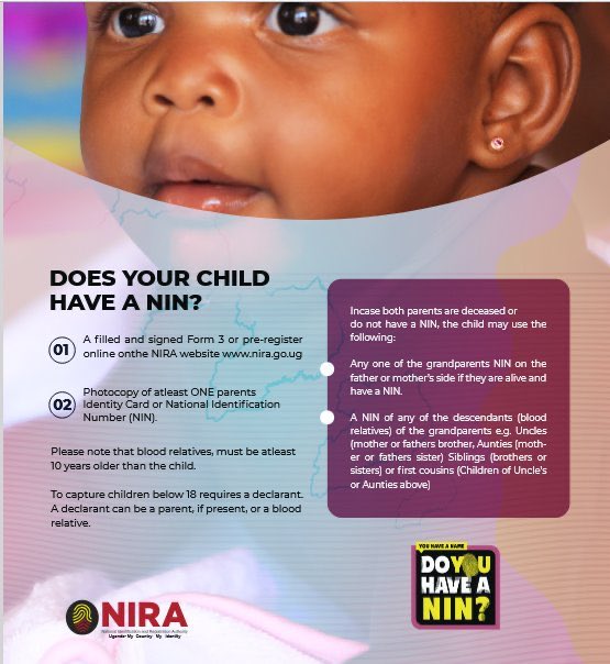 NIRA_Ug's tweet photo. Dear Thomas, we’re currently in communities, up to village level, health centers, and schools (before they close for holidays) with mobile teams to issue cards, register for NINs, and Birth Certificates. 

Do not miss the opportunity when we have come closer to you. https://t.co/dkenNsJnwJ