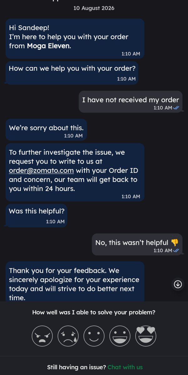 DeshNaBatneDuga's tweet photo. @zomatocare  @deepigoyal amazing support experience 👏 Ticket #207766857 is apparently doing more work than the support team. 😄

I’ve raised the issue, but a ticket number isn’t a resolution. Can someone from the escalation team please call me and actually resolve this?
#fraud https://t.co/XUmGP2N7tY