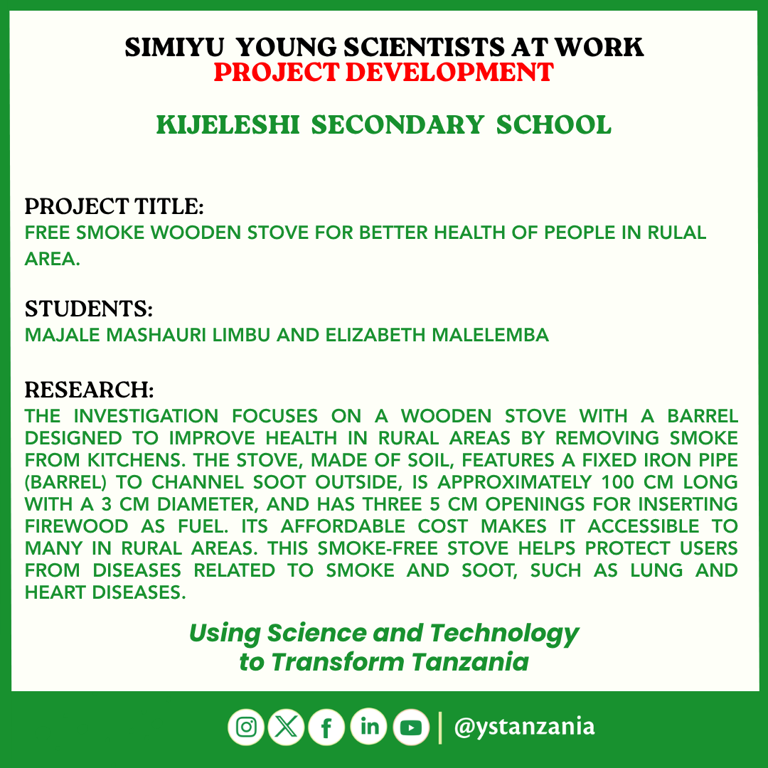 ystanzania's tweet photo. Young innovators Majale Mashauri Limbu and Elizabeth Malelemba of Kijeleshi Secondary School are designing a smoke-free wood stove to improve health and indoor air quality in rural communities. #ScienceForDevelopment #STEM #Innovation https://t.co/eJQqeOHZ0U