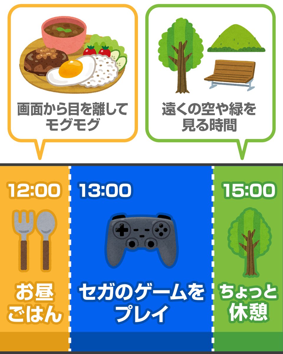 SEGA_OFFICIAL's tweet photo. ゲーマーの完璧な『夏休みの1日』スケジュールを作りました！ https://t.co/gekdOqTNKM
