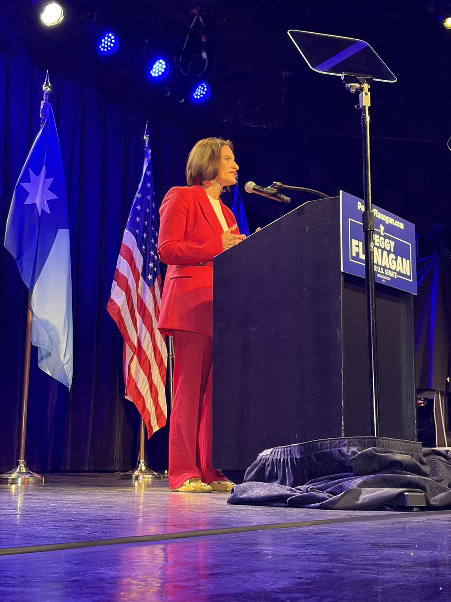 taylr's tweet photo. peggy flanagan is wearing moccasins as she makes her victory speech at first ave after winning her primary against angie craig 

if she wins minnesota’s senate election this fall, she will be the first native woman to serve in the US senate https://t.co/HxiDbKugf6