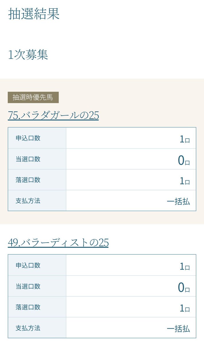Carp_Brad55's tweet photo. シルク2026年度1次募集抽選結果 https://t.co/7F25zVRdKU