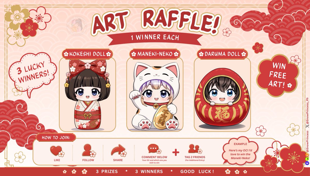 SnowPrincess_Ph's tweet photo. ✨ 𝐂𝐎𝐌𝐌𝐈𝐒𝐒𝐈𝐎𝐍𝐒.𝐆𝐆 𝐆𝐑𝐀𝐍𝐃 𝐎𝐏𝐄𝐍𝐈𝐍𝐆 ✨

✨ 𝟑 𝐅𝐑𝐄𝐄 𝐈𝐋𝐋𝐔𝐒𝐓𝐑𝐀𝐓𝐈𝐎𝐍𝐒
𝟏 𝐾𝑜𝑘𝑒𝑠ℎ𝑖 𝐷𝑜𝑙𝑙 • 𝟏 𝑀𝑎𝑛𝑒𝑘𝑖-𝑁𝑒𝑘𝑜 𝐷𝑜𝑙𝑙 • 𝟏 𝐷𝑎𝑟𝑢𝑚𝑎 𝐷𝑜𝑙𝑙

✨ 𝐓𝐨 𝐉𝐨𝐢𝐧:
✦ 𝐹𝑜𝑙𝑙𝑜𝑤
✦ ❤️ + 🔁 (𝑛𝑜 𝑄𝑅𝑇)
✦ 𝐷𝑟𝑜𝑝 𝑦𝑜𝑢𝑟 𝑂𝐶

✨ 𝐆𝐑𝐀𝐍𝐃 𝐎𝐏𝐄𝐍𝐈𝐍𝐆 𝐎𝐅𝐅𝐄𝐑𝐒
✦ 𝐹𝑖𝑟𝑠𝑡 5 𝑐𝑙𝑖𝑒𝑛𝑡𝑠 – 𝐵𝑢𝑦 1, 𝐺𝑒𝑡 1 𝑓𝑜𝑟 $1
✦ 𝐴𝑙𝑙 𝑠𝑒𝑟𝑣𝑖𝑐𝑒𝑠 – 𝑆𝑝𝑒𝑐𝑖𝑎𝑙 𝑑𝑖𝑠𝑐𝑜𝑢𝑛𝑡𝑒𝑑 𝑝𝑟𝑖𝑐𝑒𝑠
✦ 𝑆𝑜𝑚𝑒 𝑠𝑒𝑟𝑣𝑖𝑐𝑒𝑠 𝑠𝑡𝑎𝑟𝑡𝑖𝑛𝑔 𝑎𝑡 𝑗𝑢𝑠𝑡 $5!

���𝑛𝑑𝑠 8.23
𝐿𝑖𝑚𝑖𝑡𝑒𝑑 𝑡𝑖𝑚𝑒 𝑜𝑛𝑙𝑦!
𝑃𝑟𝑖𝑐𝑒𝑠 𝑤𝑖𝑙𝑙 𝑟𝑒𝑡𝑢𝑟𝑛 𝑡𝑜 𝑜𝑟𝑖𝑔𝑖𝑛𝑎𝑙 𝑟𝑎𝑡𝑒𝑠 𝑎𝑓𝑡𝑒𝑟 𝑡ℎ𝑒 𝑒𝑣𝑒𝑛𝑡.

#ArtRaffle #artmoots #CommissionsGG #CommsGG