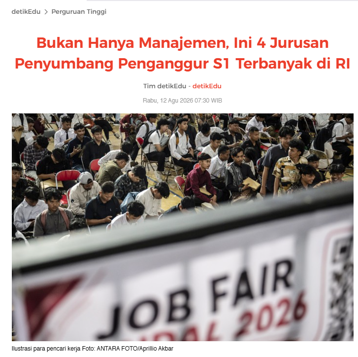 SIVENNN5s's tweet photo. Jadi berdasarkan laporan LPEM FEB UI (pake data Sakernas Agustus 2025), selain manajemen (10,3% dari total pengangguran S1), 4 jurusan lain yang nyumbang paling banyak itu hukum (~9%), ekonomi (8,7%), pendidikan (7,1%), dan akuntansi (5,1%). Lima jurusan ini gabungan nyumbang sekitar 40% dari total pengangguran lulusan sarjana di Indonesia.

Yang penting dicatat, peneliti sendiri nekenin data ini nunjukin KOMPOSISI pengangguran, bukan TINGKAT pengangguran per jurusan jadi belum bisa dibilang jurusan-jurusan itu prospek kerjanya paling jelek. Masuk akal sih, soalnya jurusan-jurusan ini emang punya basis lulusan gede banget tiap tahun (manajemen, hukum, ekonomi itu jurusan paling umum di Indonesia), jadi otomatis jumlah pengangguran ABSOLUT-nya juga lebih gede, meski persentase pengangguran DALAM jurusan itu sendiri belum tentu paling tinggi.