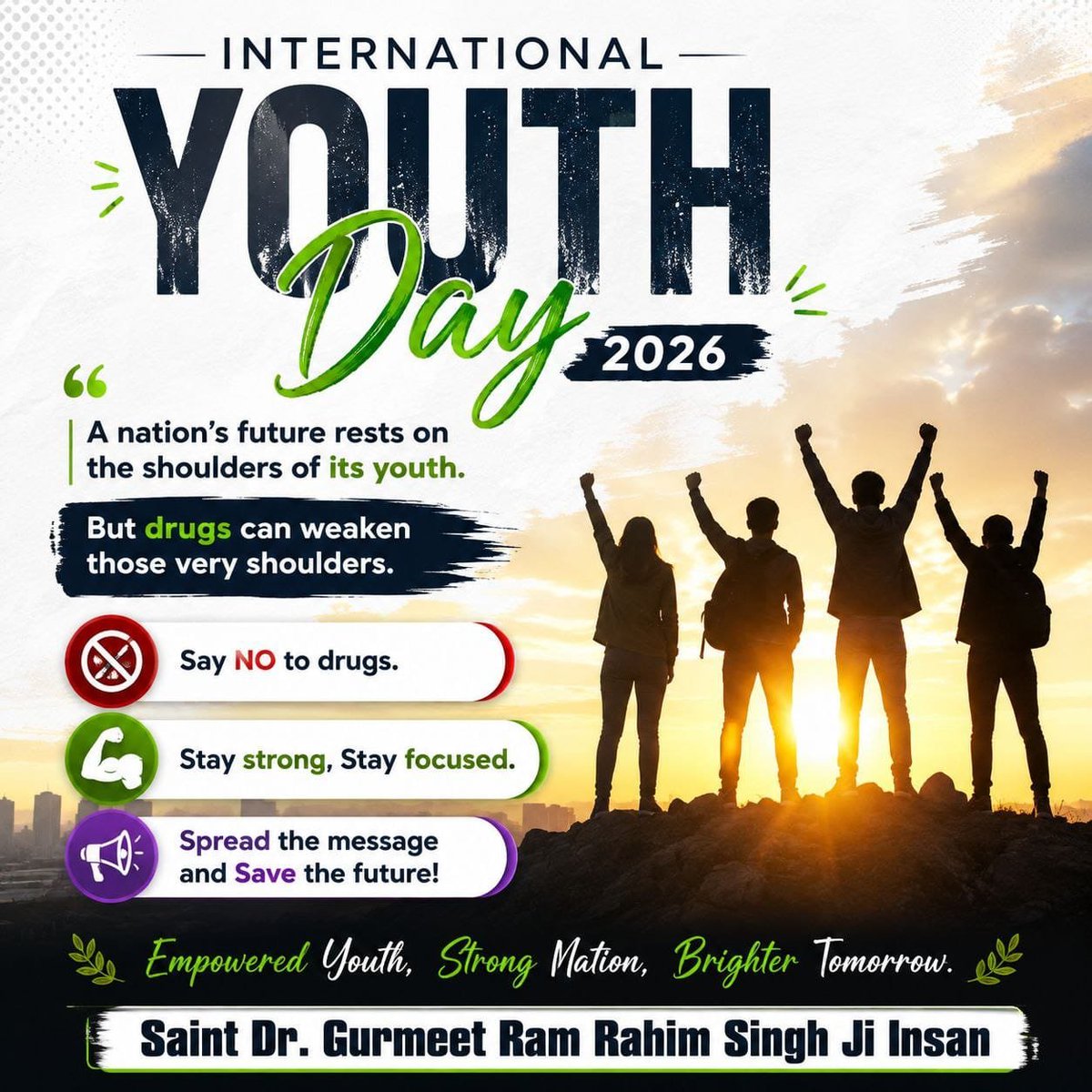 renu3839's tweet photo. Youth are not just a nation’s future.  
They are the power to change today and shape tomorrow.This #InternationalYouthDay2026, Saint Gurmeet Ram Rahim Ji inspires youth to choose purpose over negativity through the DEPTH campaign: education, skills, fitness, and service. https://t.co/whd8NQTGP1