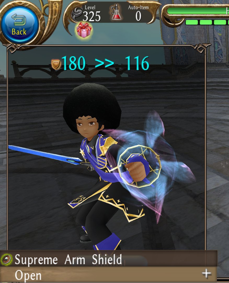 MiyamuraAS16's tweet photo. I've got this shield from adventure peak event. Can I make the aura like transparent? If anyone know, pls tell me what color and what dye part to make the aura transparent. 
#toram #toramonline https://t.co/UiaUSknwzd