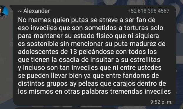 Yannieak's tweet photo. Otra mierda más por subir, mlp retrasado mental, con su cara de mierda y horrografia no me va a venir a hablar así de ellos, mlp pedazo de verga 🖕🏻

Número: +52 618 396 4567 - Alexander 
Porfa ayúdenme a reportar y mandarle cosas! 

#fypシ゚viral #paratodos #bts #BTS_ARİRANG https://t.co/UcGCTN9VKn
