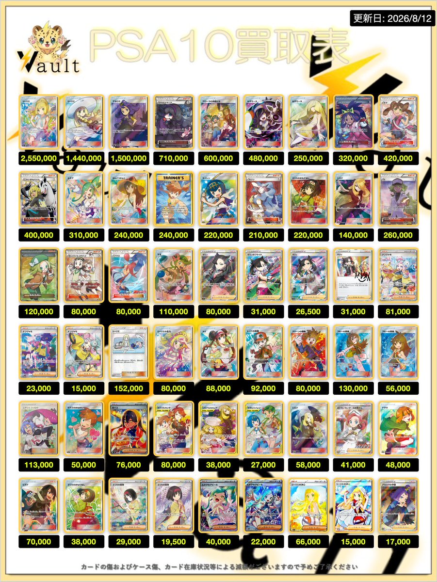ポケカPSA10強化買取】⚡️8/12更新 ポケカPSA10の買取表になります