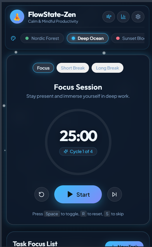 _your_fav_dev's tweet photo. Day 1 of 10: Building FlowState-Zen 🧘‍♂️⚡

Tired of clunky, ad-filled timers, I'm spending 10 days building a serene, neuroscience-backed Pomodoro suite from scratch.

Day 1 Milestones:
⚡ React 18 + Vite SPA architecture for instant hot-module reloading
🎨 Custom Vanilla CSS glassmorphic design system (`backdrop-filter: blur()`)
⏱️ Math-driven SVG circular progress ring calculating real-time stroke dash offsets
💾 Persistent LocalStorage state manager for settings, tasks, & theme presets
LABEL Browser tab title sync for background tracking (`24:59 - Focus`)

Tech: React 18 | Vite | JS ES6+ | CSS Glassmorphism | LocalStorage | Netlify

 #buildinpublic #reactjs #webdev #javascript #frontend