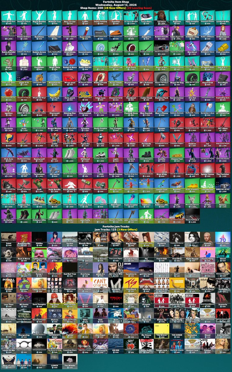RoseilyaX's tweet photo. #Fortnite
Item Shop
Wednesday
August 12, 2026
Shop Items: 208 (28 New Offers) (20 Leaving Soon)
If u want to support me u can use my creator Rose in shop!
#epicpartner #ad https://t.co/4oYC4WcmKF