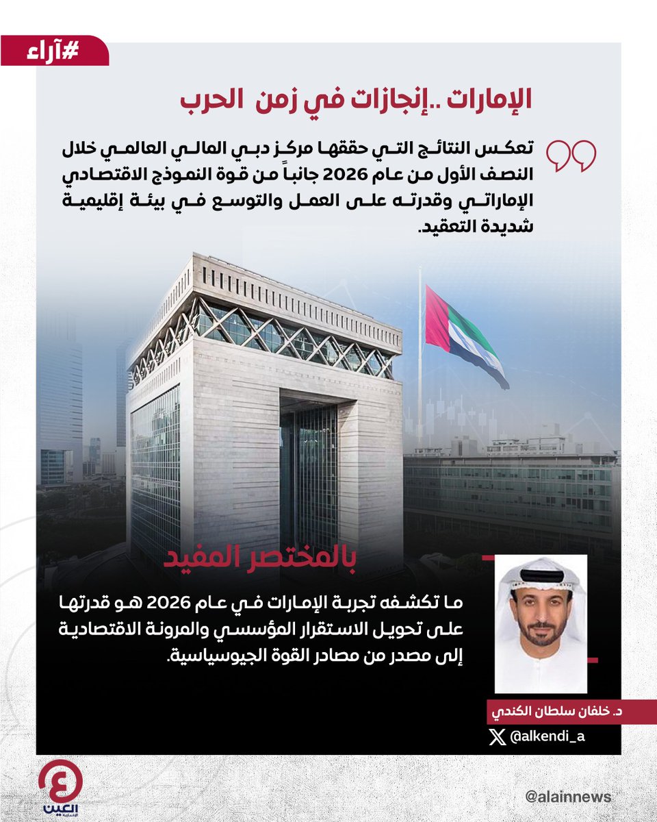 AlAinNews's tweet photo. د. خلفان سلطان الكندي @alkendi_a يكتب مقالاً بعنوان: الإمارات ..إنجازات في زمن الحرب 

رابط المقال| https://t.co/s3hhxA34bs https://t.co/ak20LygM25