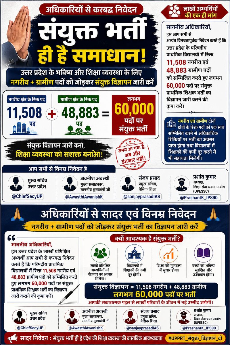 AnjaliUncut's tweet photo. 8 वर्षों से प्रदेश के लाखों डीएलएड युवा बेसब्री से प्राथमिक शिक्षक भर्ती का इंतजार कर रहे हैं 
👉आये दिन हम इसके लिए आवाज उठाते हैं , अपने हक़ के लिए विनती करते हैं 
किंतु 
सुनवाई शून्य है ✅

अब जब इतने वर्षों बाद भर्ती का ज़िक्र हुआ है तो सिर्फ 11000 का जबकि 60,000 से भी अधिक पद रिक्त हैं ।

👉डीएलएड युवाओं के साथ इतनी नाइंसाफी क्यों?????
 
@myogiadityanath आपसे विनती है कि कृपया नगरीय व ग्रामीण पदों पर संयुक्त भक्ति दीजिये 🙏
 @brajeshpathakup @thisissanjubjp @upesscprayagraj @PrashantK_IPS90 @CMOfficeUP
#UPPRT_नगरीय_ग्रामीण_एक_साथ_दो