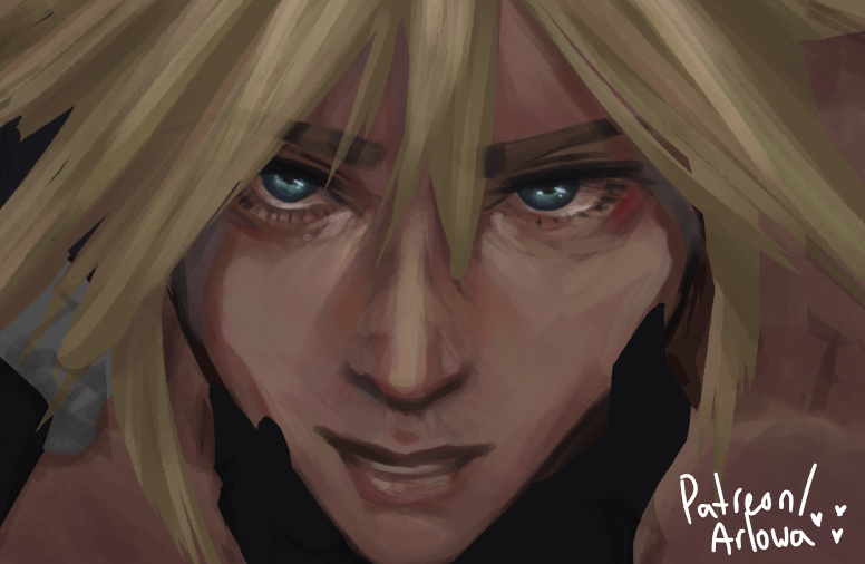 ArlowArts's tweet photo. How does one draw Cloud Strife actually 
(WIP) https://t.co/wZ9ZqK04I3