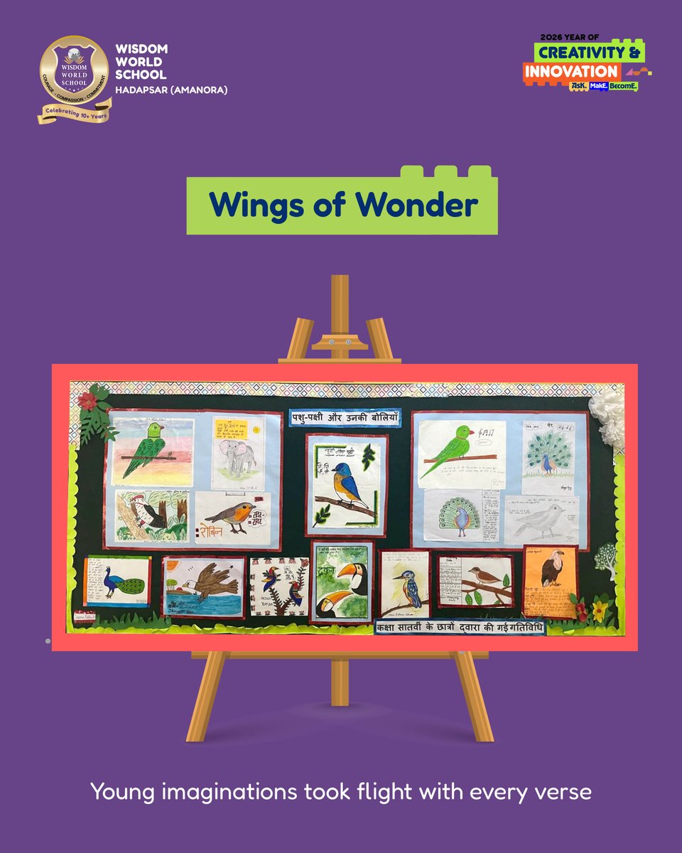 WorldPune's tweet photo. Std. VII students explored the spirit of freedom through poetry and art, drawing inspiration from 'हम पंछी उन्मुक्त गगन के' to express imagination, creativity and the joy of dreaming without limits🕊️✨
#CreativeLearning #CreativityAndInnovation #WisdomWorldSchool https://t.co/uYsmrHOfE5