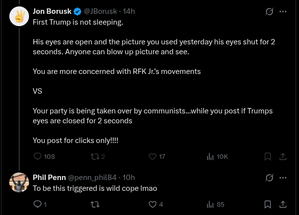 penn_phil84's tweet photo. MAGA snowflake @JBorusk blocked me for THIS?!🤣

He's choosin' Texas, I can tell! https://t.co/2SAFWJxGvg
