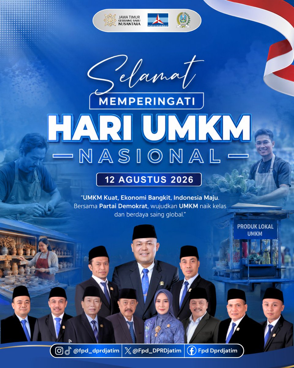 Fpd_DPRDJatim's tweet photo. Selamat Memperingati Hari UMKM Nasional 2026!💙

Terima kasih kepada seluruh pelaku UMKM yang terus berkarya, bertahan, dan menjadi penggerak ekonomi daerah maupun nasional 🇮🇩 

#hariumkmnasional2026 #fpddprdjatim #dprdjatim #demokratjatim #pdemokrat https://t.co/hXJTQAmpUn