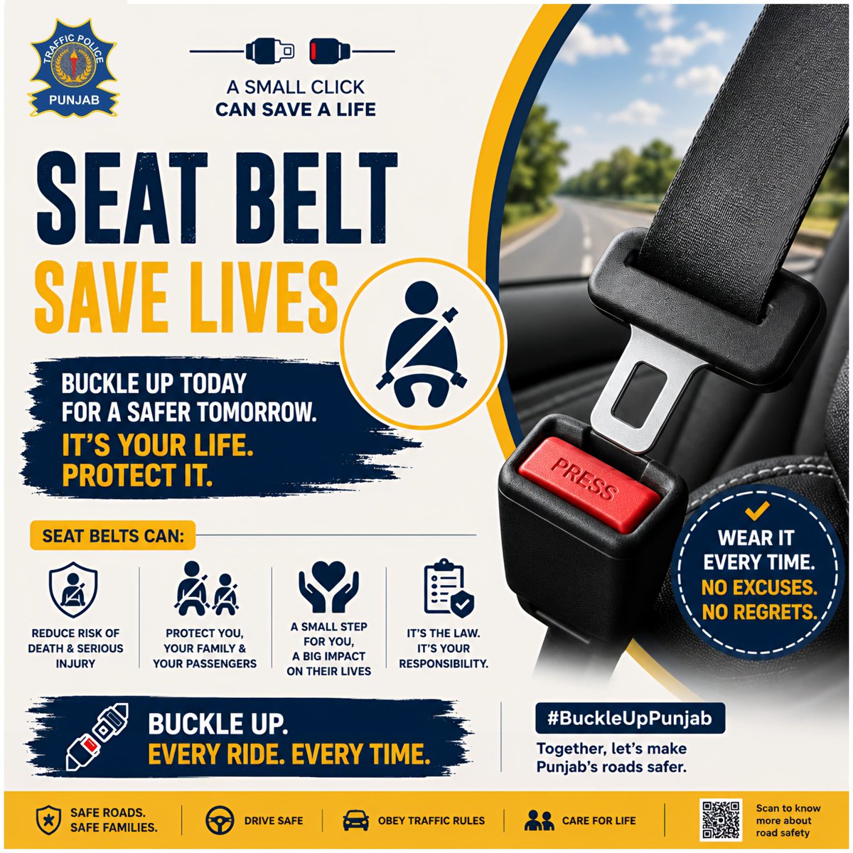 PunjabTraffic's tweet photo. A Small Click Can Save A Life

#seatbelt #safety #safetyfirst #public #PublicService #enforcement 
@MaryamNSharif @TeamMNSharif @OfficialDPRPP @GovtofPunjabPK https://t.co/qQcPNVgF93