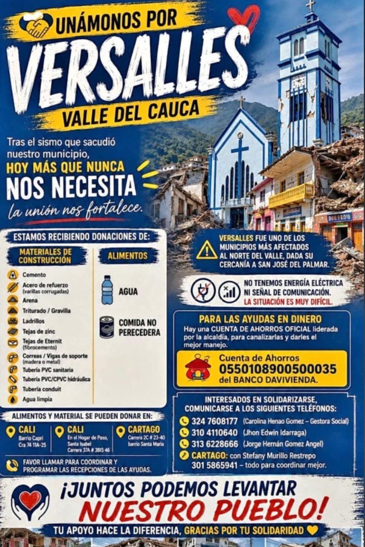 _maracumango's tweet photo. Versalles, Valle, está con el 70% de su infraestructura comprometida, casas completamente destruidas y necesitando urgentemente apoyo de todos los que puedan donar. 

Carolina Henao, gestora social, está coordinando las donaciones que deseen hacer llegar: 3247608177 https://t.co/A2vpM6Yjhq
