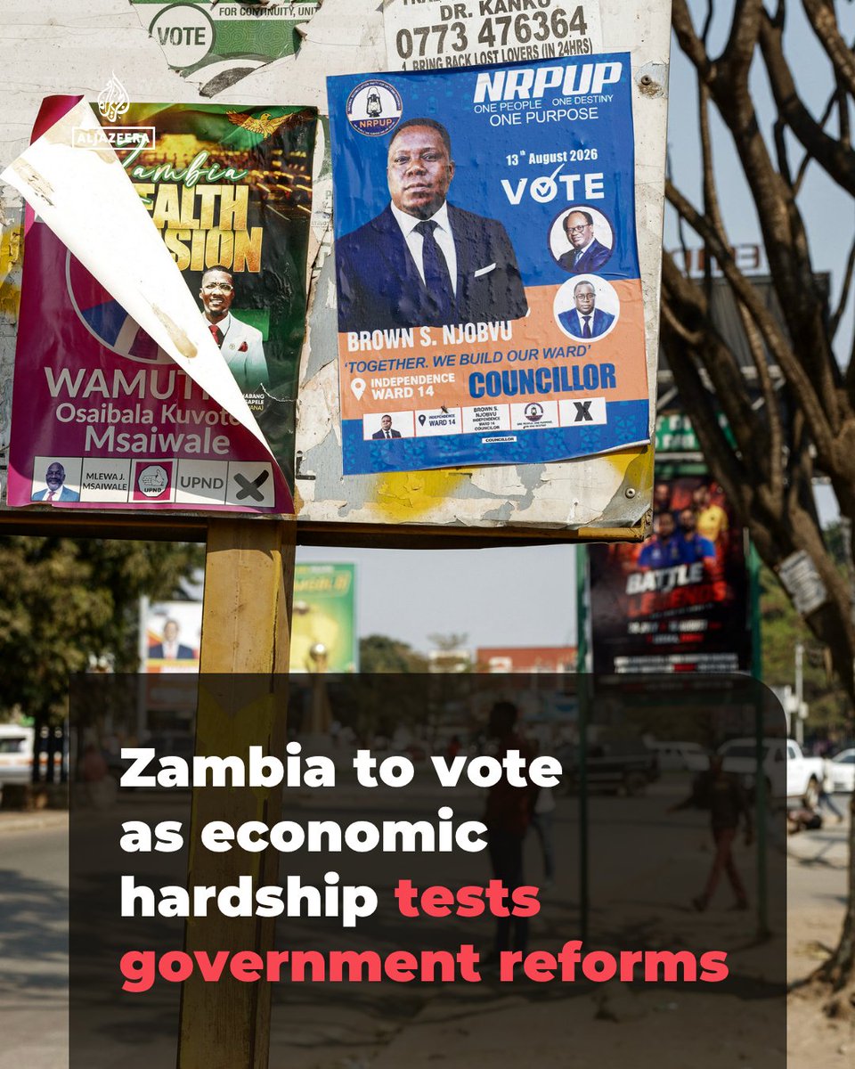 AJEnglish's tweet photo. Have years of economic reform translated into improvements in everyday life for Zambians?

Debt restructuring, inflation and copper revenues are what concern most Zambians with the upcoming general elections on August 13.

🔗: https://t.co/QJQmGGj1t6 https://t.co/6NYXKhNPO2