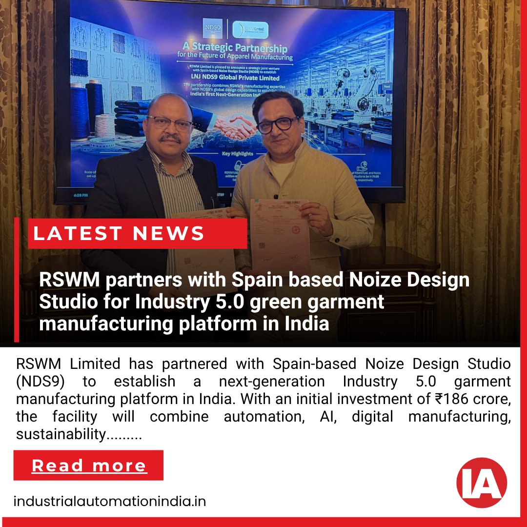 Benichettiar's tweet photo. RSWM &amp; Spain’s Noize Design Studio (NDS9) Form JV for ₹186 Crore Industry 5.0 Apparel Plant. RSWM Limited partners with Barcelona-based Noize Design Studio (NDS9) to form LNJ NDS9 Global Pvt Ltd (74:26 JV), establishing an Industry 5.0 green garment manufacturing plant.......... https://t.co/rpOVzjmMIf