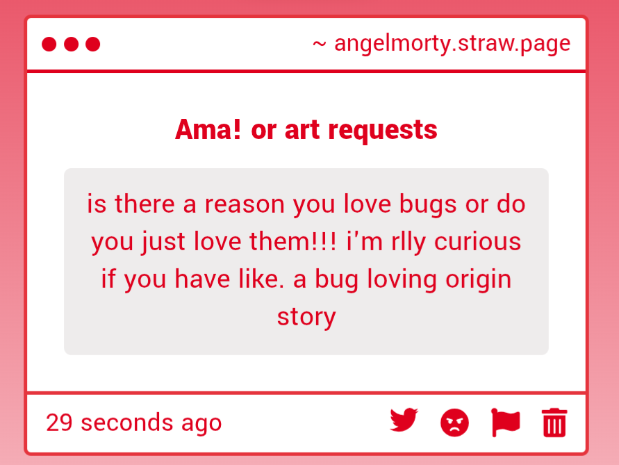 AngelBugz0_0's tweet photo. I've always admired bugs but i actually don't remember when i got really fixated on them
but i did used to be scared of a lot of bugs https://t.co/vj2bfG3tb7