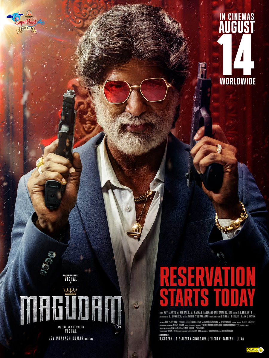 MagudamOfficial's tweet photo. THE RISE BEGINS NOW! 🔥

RESERVATION OPEN TODAY!

#Magudam / #Makutam — In cinemas worldwide August 14!

Tamil - https://t.co/nhoF2JCSiE⁠
Telugu - https://t.co/Dzz37Pochs⁠

#DirectorVishal #MagudamReleaseOnAug14th #MakutamReleaseOnAug14th #SGF99 https://t.co/cqCXXL9VGx