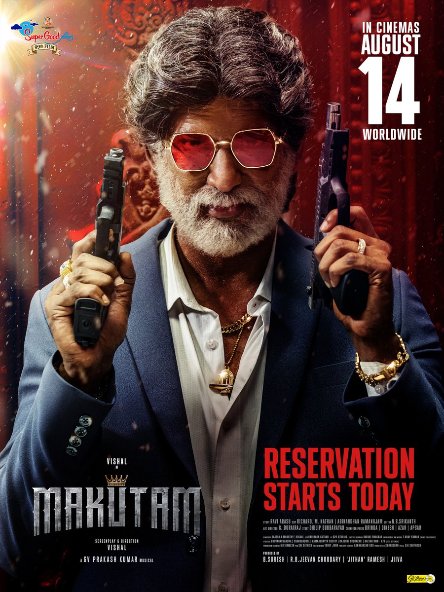 MagudamOfficial's tweet photo. THE RISE BEGINS NOW! 🔥

RESERVATION OPEN TODAY!

#Magudam / #Makutam — In cinemas worldwide August 14!

Tamil - https://t.co/nhoF2JCSiE⁠
Telugu - https://t.co/Dzz37Pochs⁠

#DirectorVishal #MagudamReleaseOnAug14th #MakutamReleaseOnAug14th #SGF99 https://t.co/cqCXXL9VGx