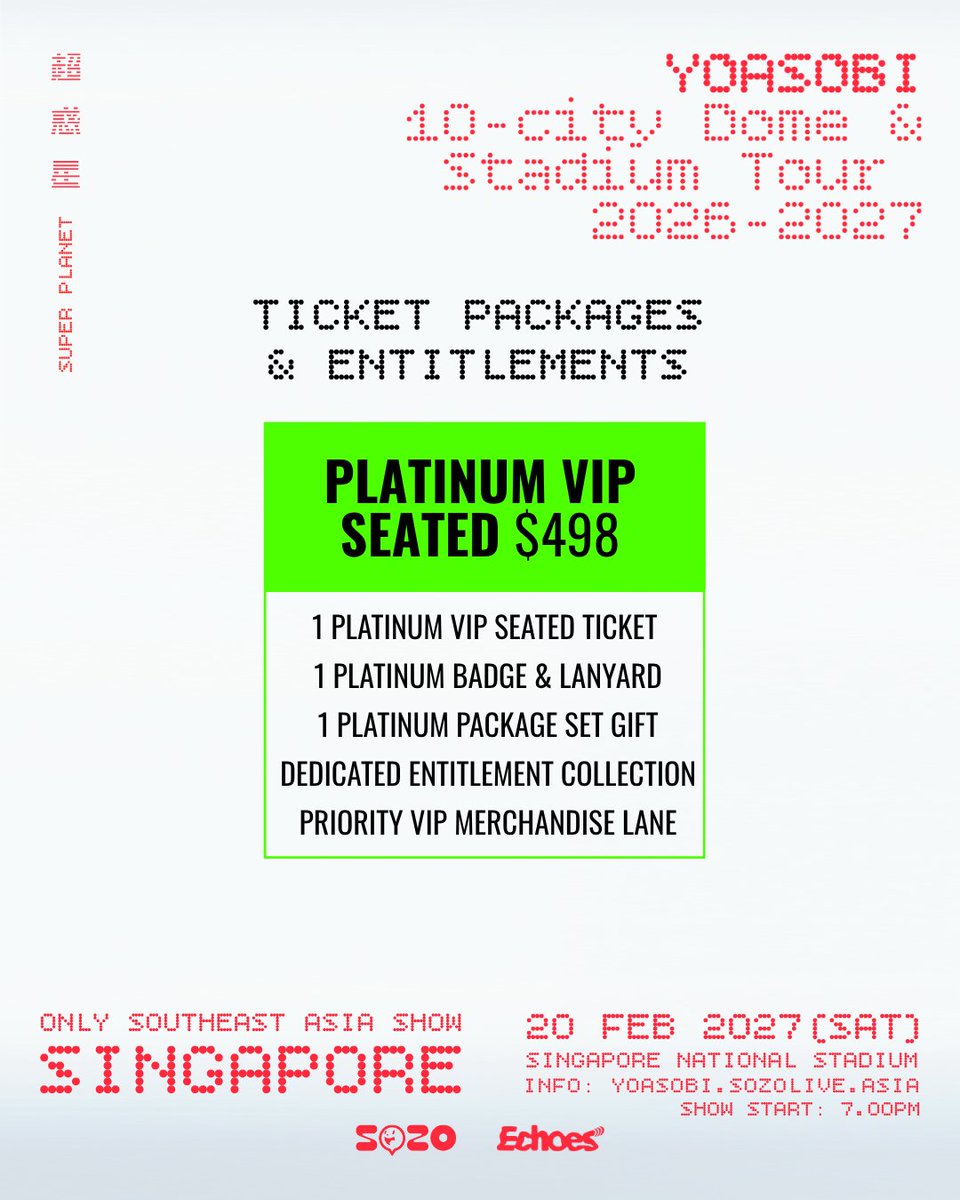 animefestasia's tweet photo. 🎫 https://t.co/0HogpcHVO2 PRE-SALE
18 August 2026, 10:00AM
🎫 GENERAL SALE
19 August 2026, 12:00PM
via Ticketmaster Singapore
🔗 Full Details: https://t.co/9W8S3C360b
🚀 See you at the Singapore National Stadium.
#YOASOBI超惑星 #YOASOBI #YOASOBISUPERPLANET #YOASOBISG #SOZO https://t.co/gXPtj19KcY