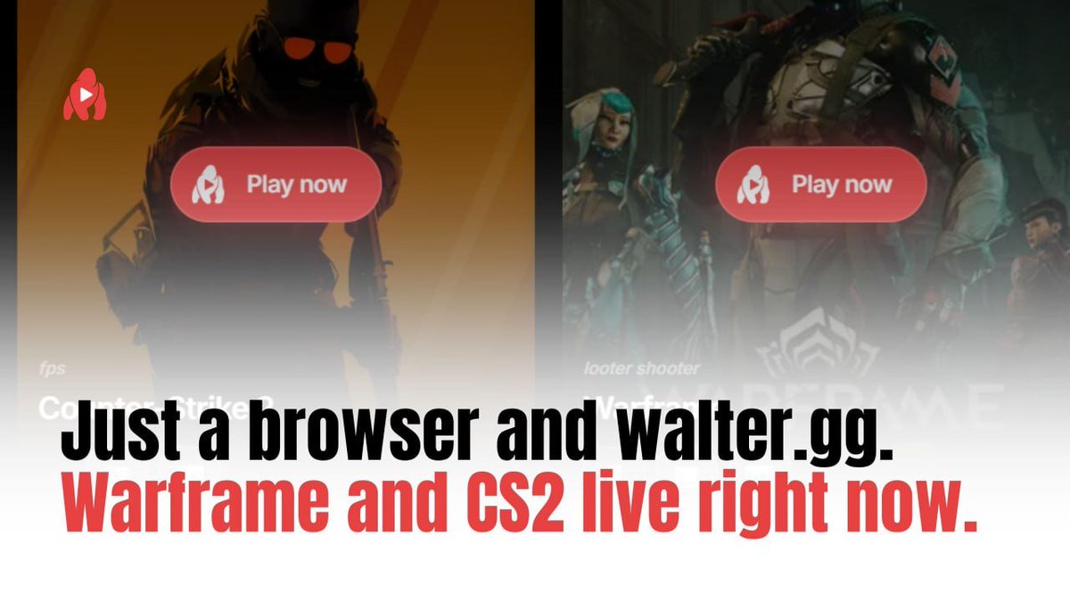 walter___gg's tweet photo. No gaming PC.

No console.

No downloads.

Just a browser and https://t.co/hBFS3uDbGk

Warframe and CS2 live right now. https://t.co/0iaMVXpAZY