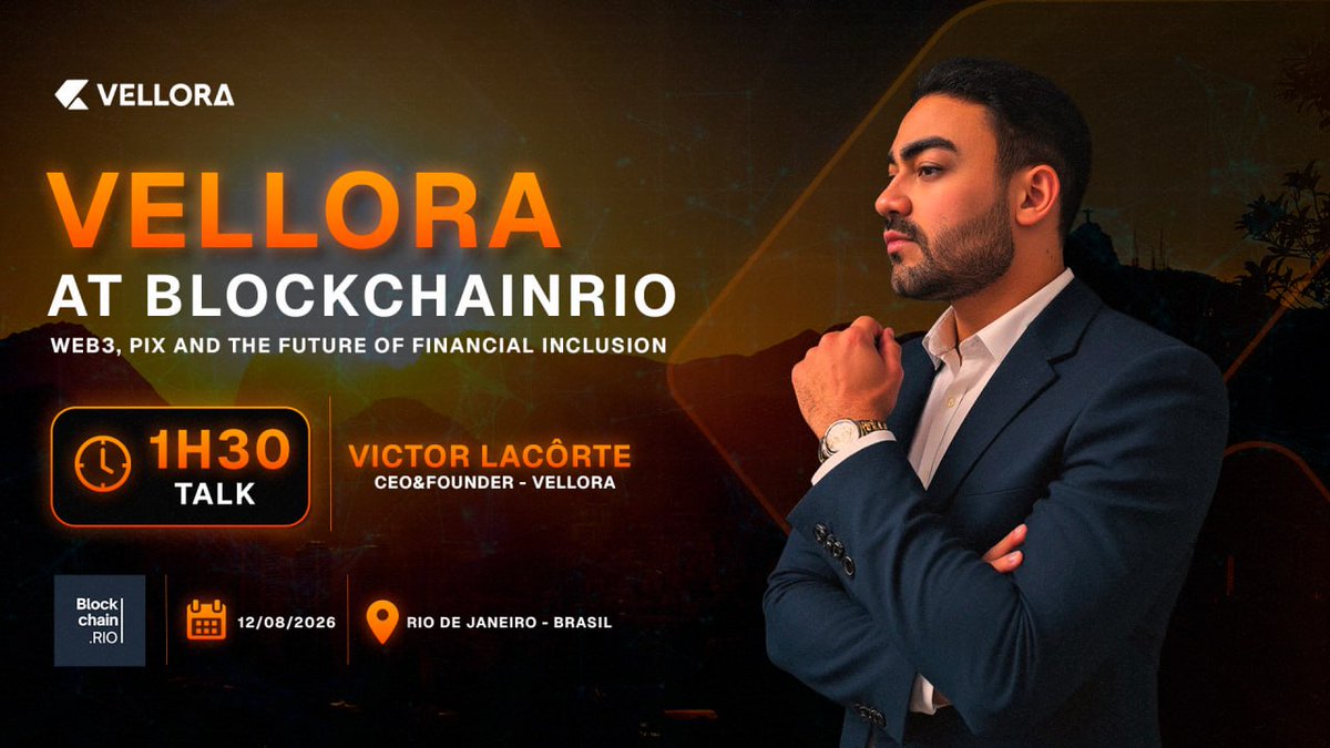 appvellora's tweet photo. VELLORA AT BLOCKCHAIN RIO

Today, Vellora takes the stage at Blockchain Rio.

Our CEO & Founder, Victor Lacôrte, will lead a 1H30 talk on:
Web3, PIX and the future of financial inclusion.

A conversation about how blockchain can connect with real-world financial infrastructure and help shape a more accessible financial future.

🌐 Vellora is building the bridge between traditional finance and Web3.

📍 Rio de Janeiro, Brazil
🎤 Blockchain Rio
⏱️ 1H30 Talk

#Vellora #BlockchainRio #Web3 #PIX #Fintech
