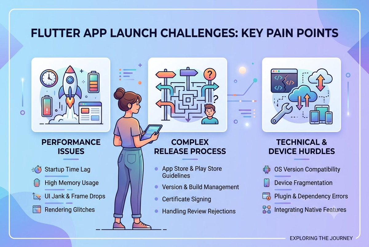 nevina_infotech's tweet photo. Why do Flutter app launches get delayed? π¨
Because development isn't the same as launch readiness.
Common blockers:
β’ Bugs
β’ QA gaps
β’ API issues
process.
#Flutter #AppDevelopment #MobileAppDevelopment
π Planning a Flutter launch? Let's talk. https://t.co/4KC5W3NS4M https://t.co/Sde5z56ioq