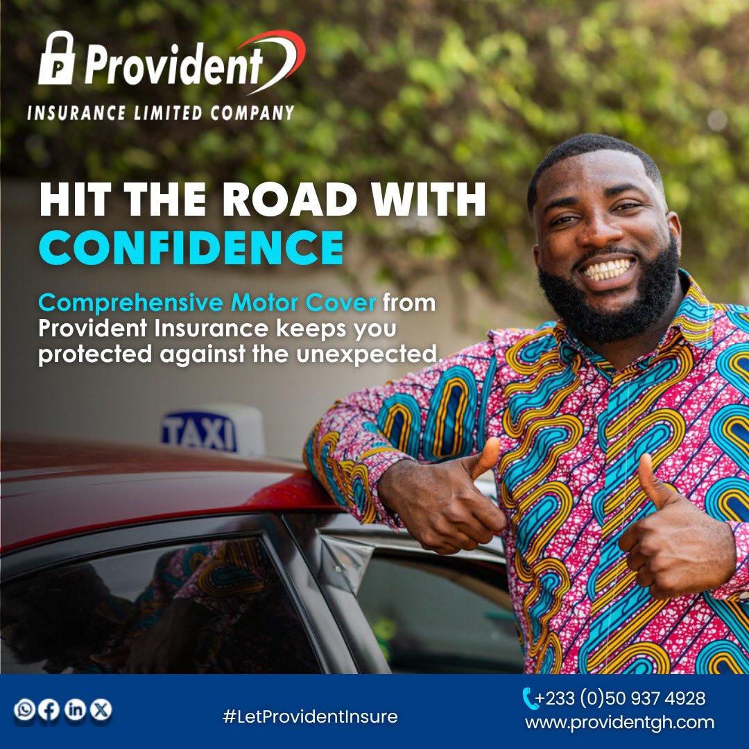 Provident_Insur's tweet photo. The road comes with the unexpected. Stay protected with Comprehensive Motor Insurance from Provident. Drive with confidence. Talk to us today!

📞 +233 (0)50 937 4928
🌐 https://t.co/dVtN37Nysq

#ProvidentInsurance
#LetProvidentInsure
#ComprehensiveMotorCover
#DriveProtected
#DriveWithConfidence
#ghana
#RoadSafety
#PeaceOfMind
#StayCovered
