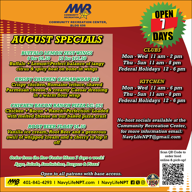 NavyLifeNPT's tweet photo. #PizzaBuffet every Wednesday from 11 AM-2 PM at the Community Recreation Center. Unlimited slices and full salad bar. Open to all patrons with base access! #PizzaLovers #NavySailor #NAVSTANPTMWR #NavyFamily #NavyLifeNPT #AugustSpecials https://t.co/hDHcmWSh8t