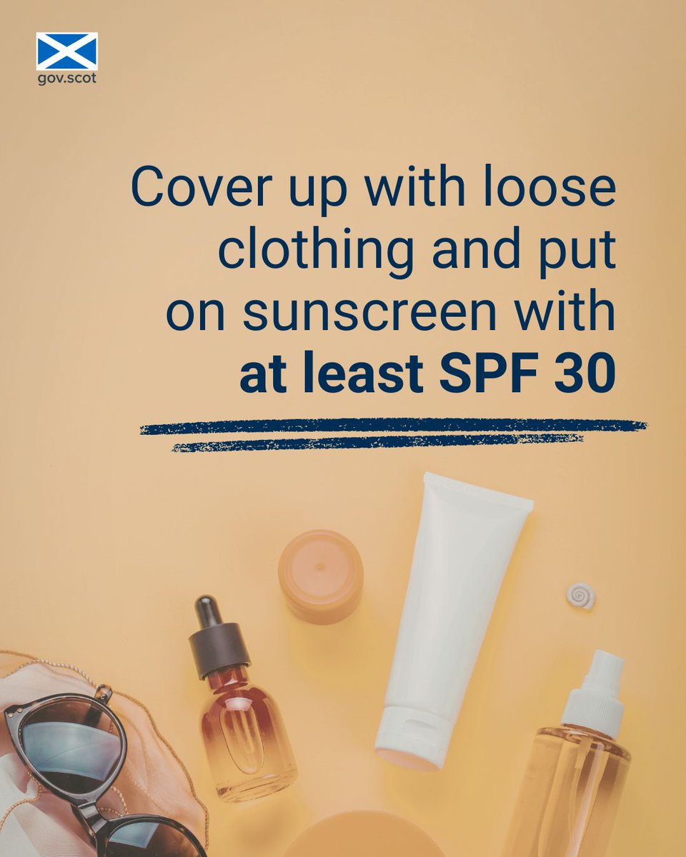 ReadyScotland's tweet photo. If you're going out during hot weather, remember to apply sunscreen with at least SPF 30 and reapply regularly.

More tips on staying safe in the sun this summer: https://t.co/n7uvLWboHT https://t.co/ksuZzAHr7z