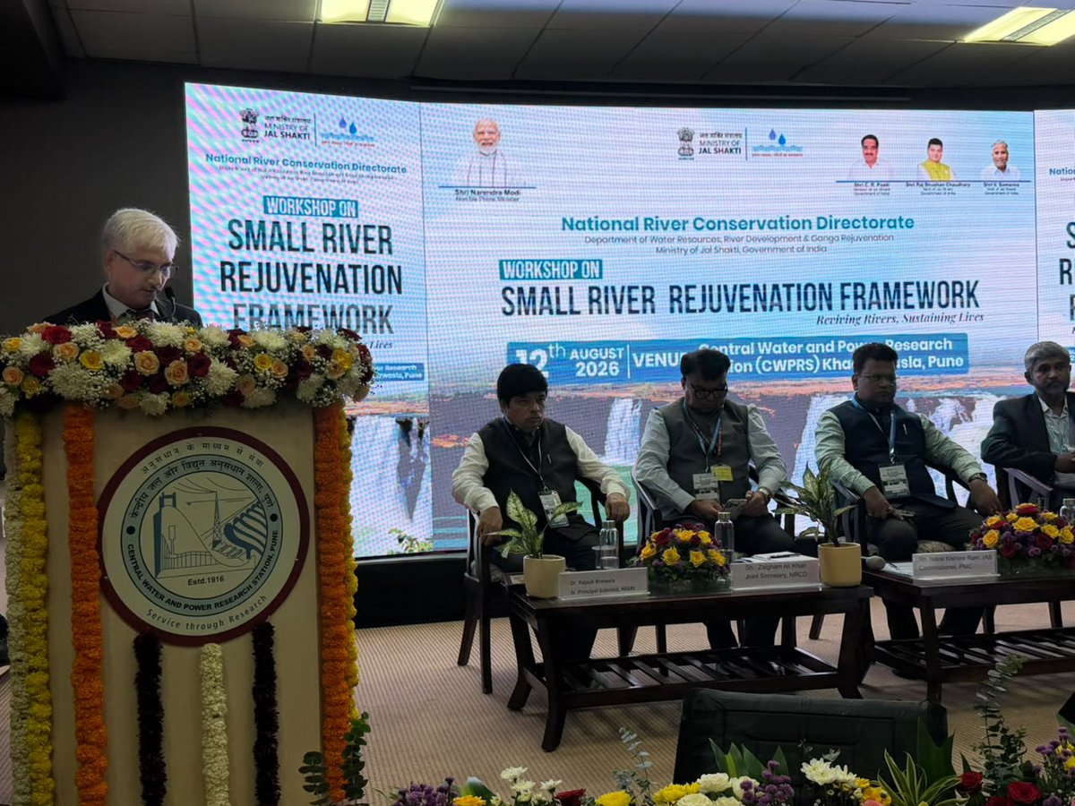 NRCD_MoJS's tweet photo. Concluding the Inaugural Session

The Inaugural Session of the Regional Workshop on Small River Rejuvenation Framework concluded with a Vote of Thanks by Shri Rajesh Chaudhary, Director, National River Conservation Directorate (NRCD).

In his remarks, Shri Chaudhary expressed his gratitude to the distinguished dignitaries, experts, participating State Government representatives and institutions for their presence and valuable contributions to the workshop.

He acknowledged the support extended by Shri Vaseem Ashraf, Chief Engineer, National Water Academy (NWA), and the teams at CWPRS, NRCD and NMCG for their dedicated efforts and logistical support in organising the workshop.

He also placed on record his appreciation for the guidance and support of Shri Zaigham Ali Khan, Joint Secretary, NRCD, and all those whose efforts contributed to bringing the regional workshop together.

The Vote of Thanks brought the Inaugural Session to a close, marking the transition to the day's technical discussions on small river rejuvenation.

#SmallRiverRejuvenation #RiverConservation #NRCD #CWPRS #WaterSecurity #RiverRestoration