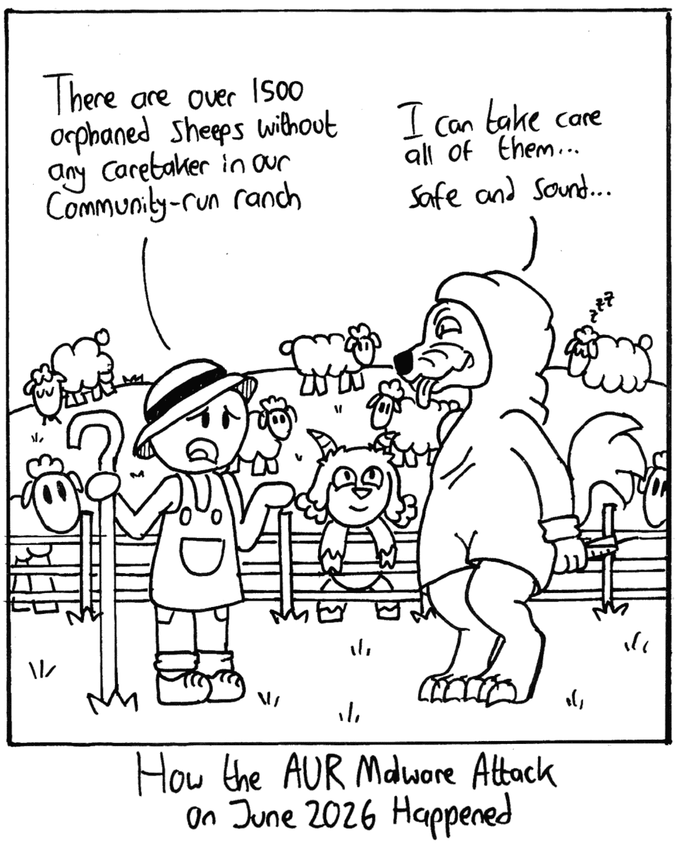 raileycreatey's tweet photo. As a writing of this post, the AUR was hit with another malware attack last week. The AUR moderator team can't catch a break.

#MISComic #webcomic #archlinux https://t.co/Gu0HFePpjF