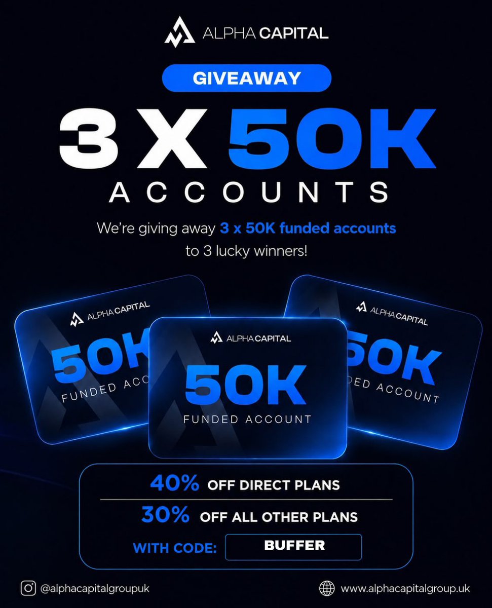 PhelmsBuff's tweet photo. 🎉 Giveaway Alert 🎉 

3X50K Pro Challenges Giveaway

🔸Follow @AlphaCapitalUK @PhelmsBuff @GeoffreyNwankpa

🔸Like, Repost & Engage Quote Post

🔸 Follow https://t.co/6WdULPGMz2 with Screenshot Proof

🔸Tag 3 Friend 

🕰️ Winners Soon

Remember you can get your account from @AlphaCapitalUK using my discount code BUFFER for 50% discount for ALL ACCOUNTS