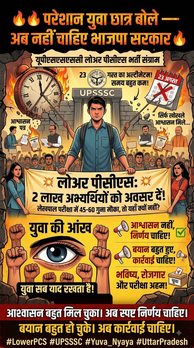 RAJ06071995's tweet photo. छात्रों द्वारा एकदम छोटी सी मांग की गई थी जिसे आयोग और सरकार द्वारा नजरअंदाज किया गया इससे आप समझ सकते हैं सरकार का छात्रों के प्रति रवैया क्या है?
@aajtak
@myogiadityanath
@BJP4UP
@PMOIndia
@brajeshpathakup
#justiceforlowerpcs https://t.co/r14kqr9c1X