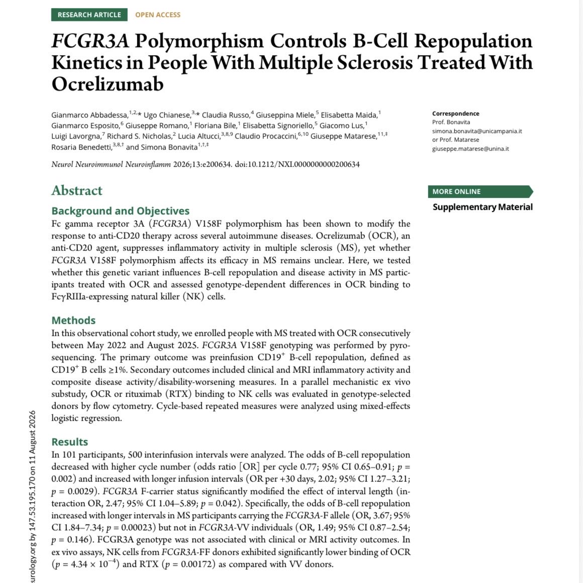 gianmarcoabba's tweet photo. The future of multiple sclerosis won’t be defined only by new therapies. It will be defined by smarter use of the therapies we already have.
Happy to share our paper just published on Neurology Neuroimmunology & Neuroinflammation: https://t.co/6plaskVAZ4 https://t.co/rWzIK4ZOzk