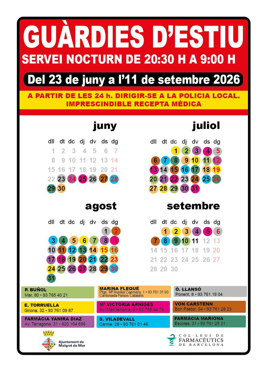 ajmalgrat's tweet photo. 💊🏪𝗙𝗮𝗿𝗺à𝗰𝗶𝗮 𝗱𝗲 𝗴𝘂à𝗿𝗱𝗶𝗮

📅Avui dimecres

▪️Farmàcia Viladevall
📍Carme, 28
📞937 610 146

🗓️Consulta aquí les guàrdies fins al setembre
👇 https://t.co/fXeOoWCkos