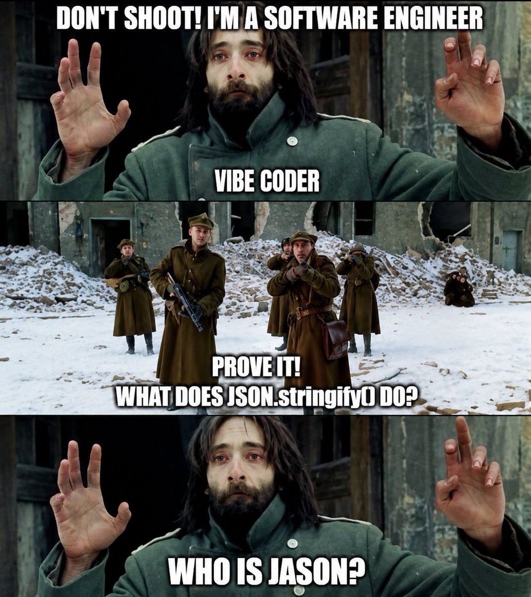 X_Sparkler's tweet photo. Vibe coderβs π
π«‘
#SoftwareEngineering #VibeCoding #Coding #Programming #JavaScript #connect #WebDevelopment #Developers #DevLife #TechHumor #ProgrammerHumor #CodingMemes #DeveloperMemes #AI #TechTwitter #100DaysOfCode https://t.co/xtwqUpovfl