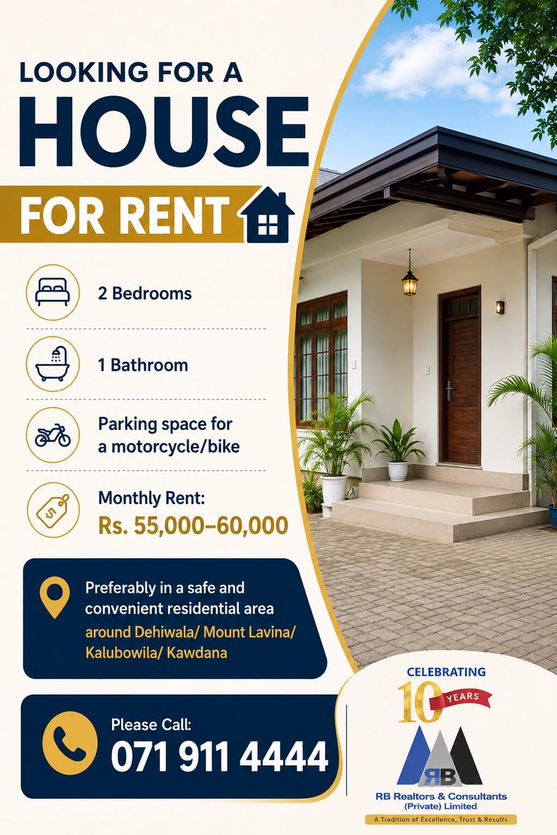 RB_Realtors's tweet photo. Rental requirement.

Please call: 071 911 4444 https://t.co/WGmW4rzzLm
